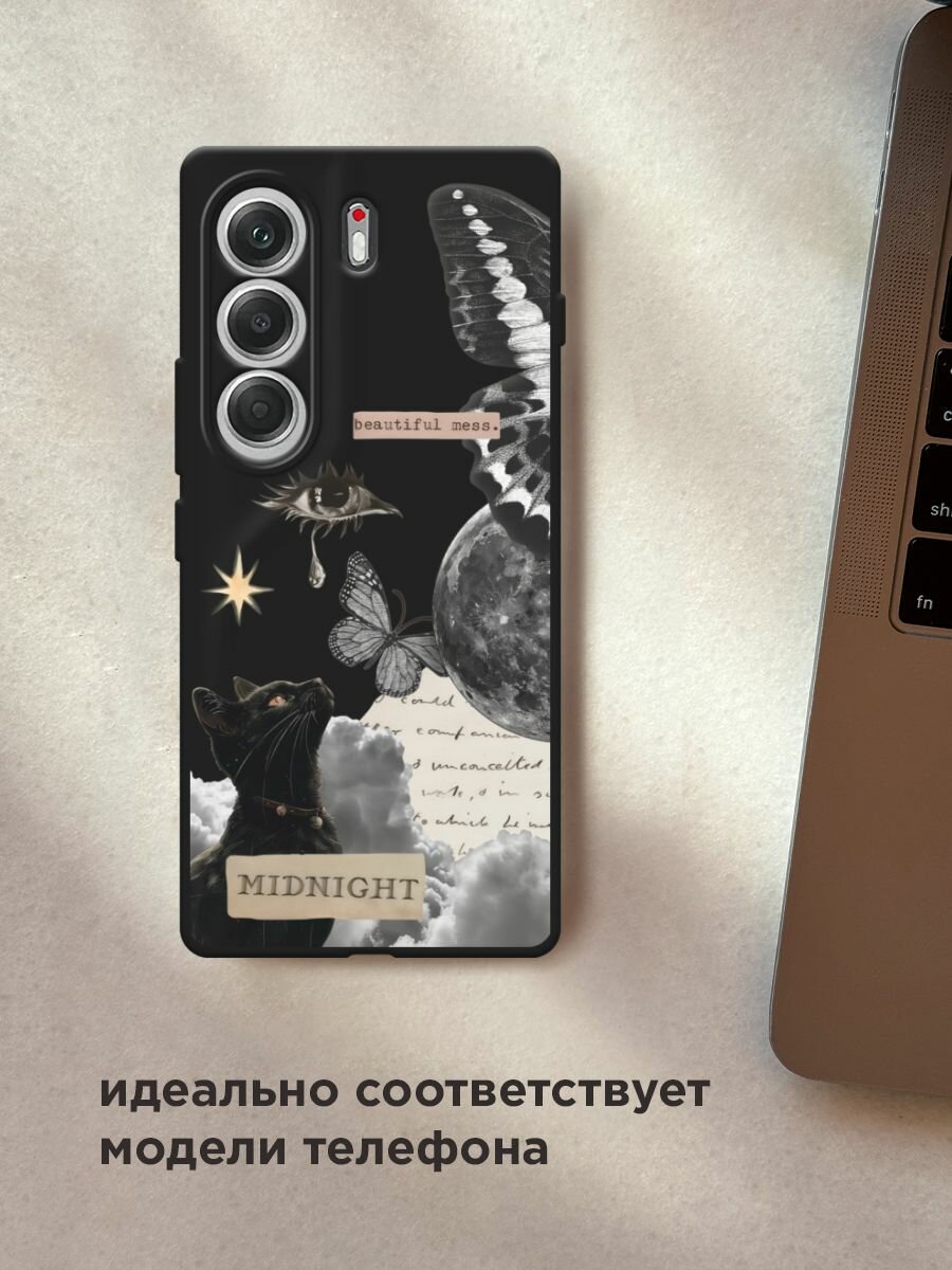 Черный матовый чехол на Tecno Camon 40 / Текно Камон 40 с принтом "midnight collage" — фото 1