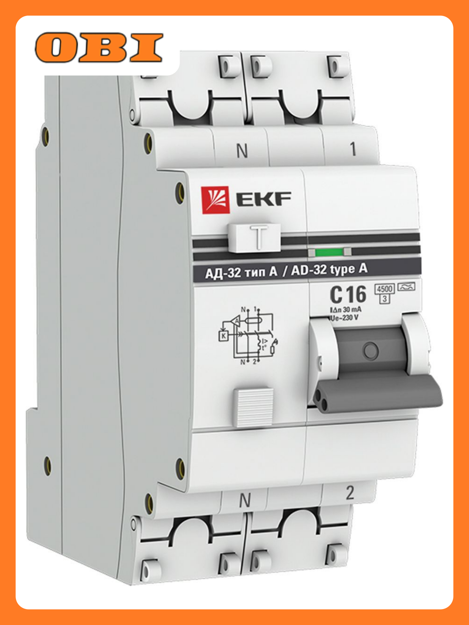 Автомат дифференциальный EKF PROX 1P+N 16А С