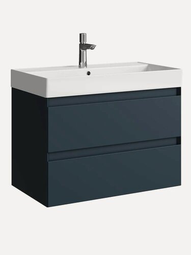 Изображение товара Тумба с раковиной Aqwella 5 stars Geometria 80 подвесная, 81 см, серая, матовая, из МДФ, с ящиками, раковина для ванной фаянсовая, прямоугольная