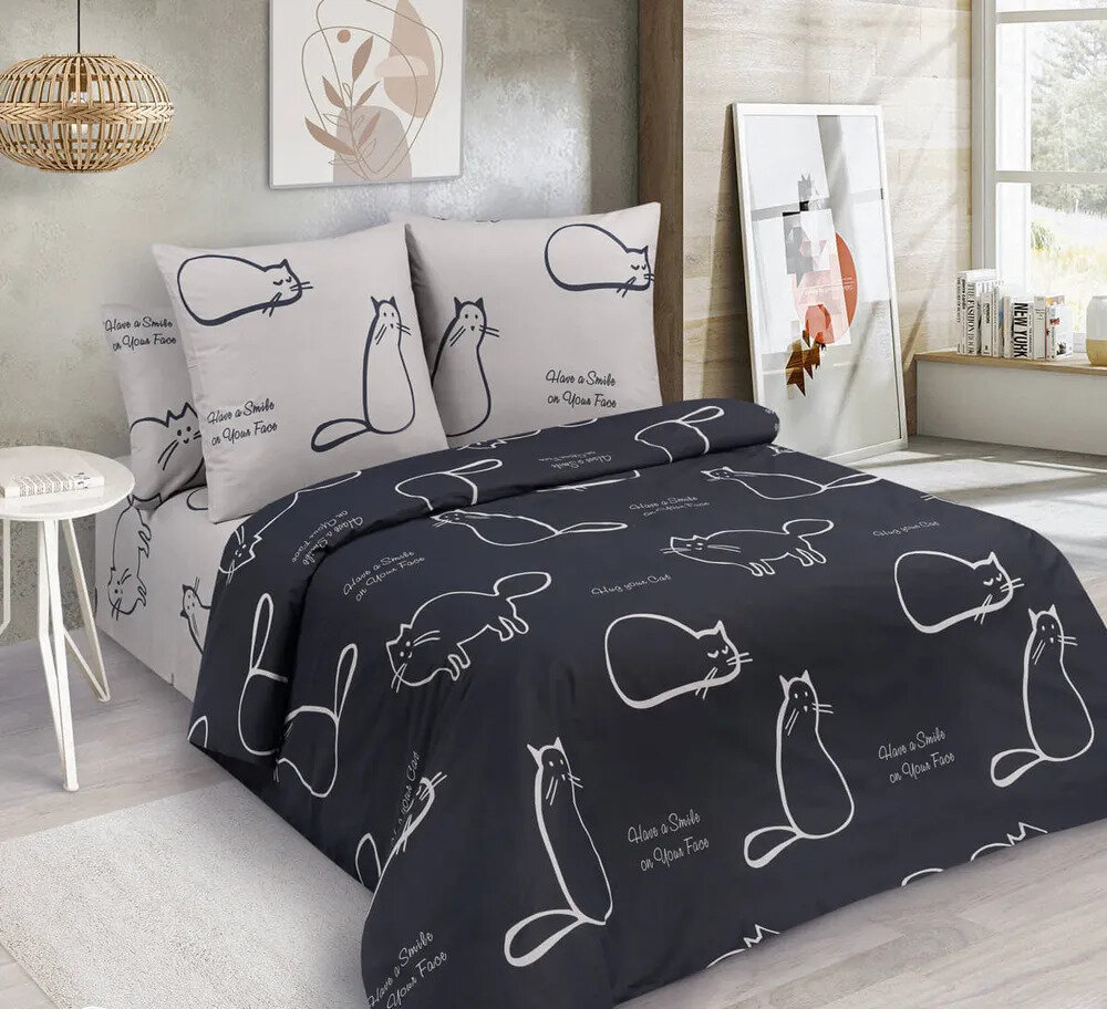 Постельное белье Mercury Home Коты 2 2 СП Поплин 2 наволочки 50x70
