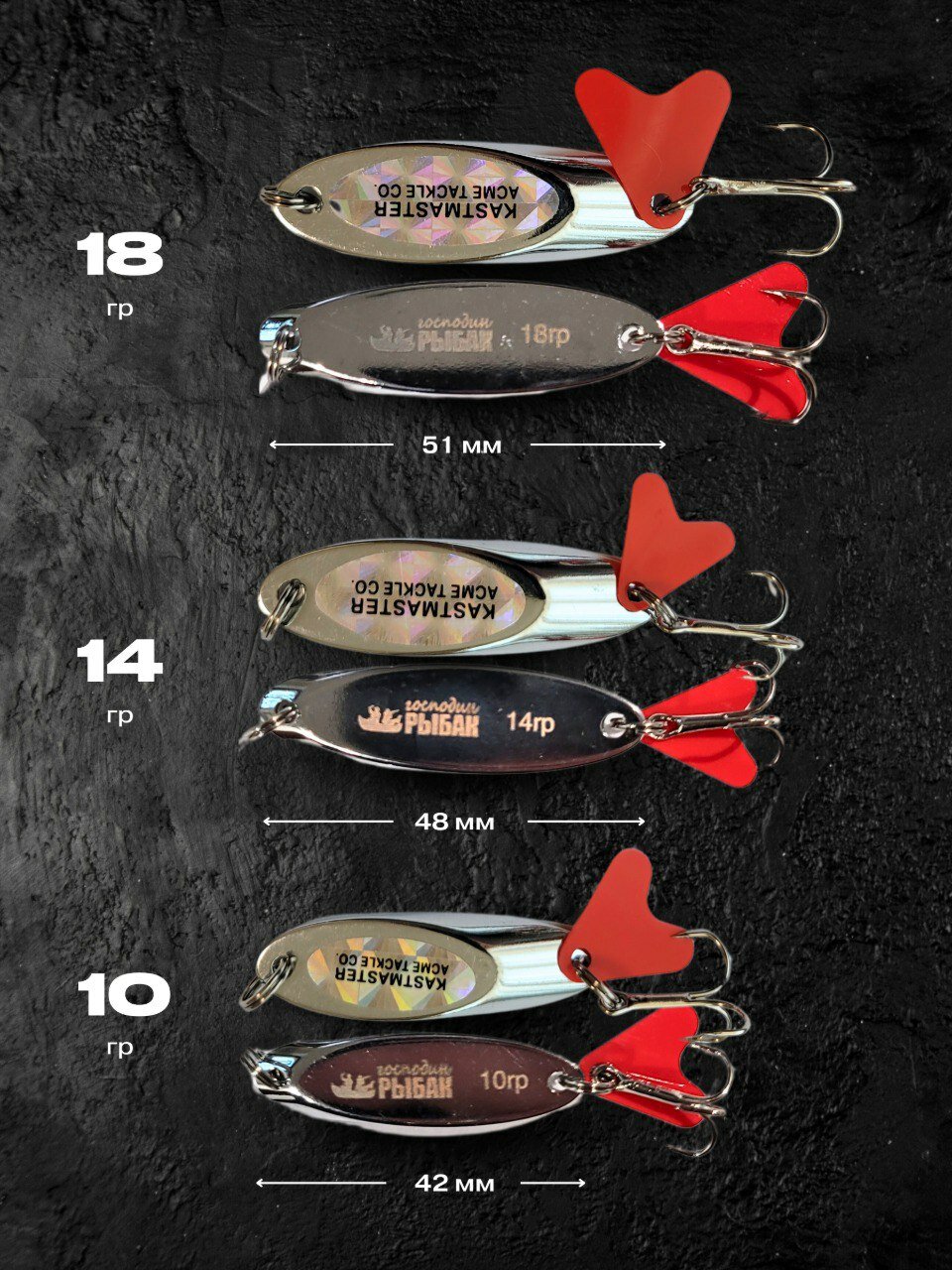 Набор блесен "Кастмастер" господин рыбак, металл, для хищных видов рыб, 5 шт — фото 1