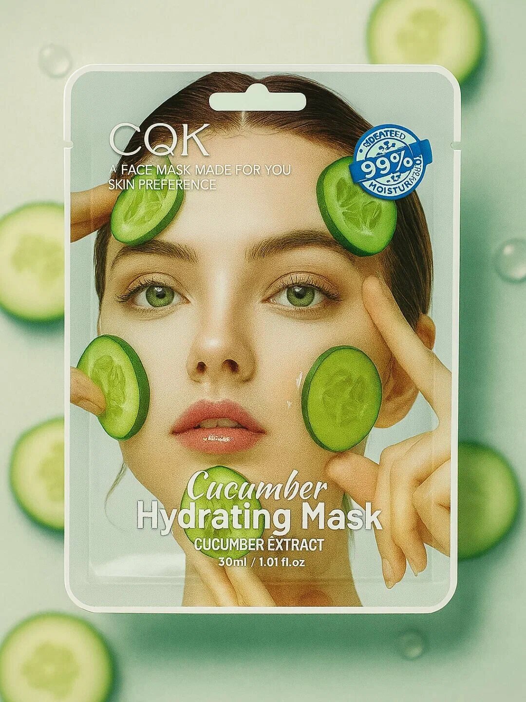 Тканевая маска для лица CQK для всех типов кожи "Cucumber", 30 мл