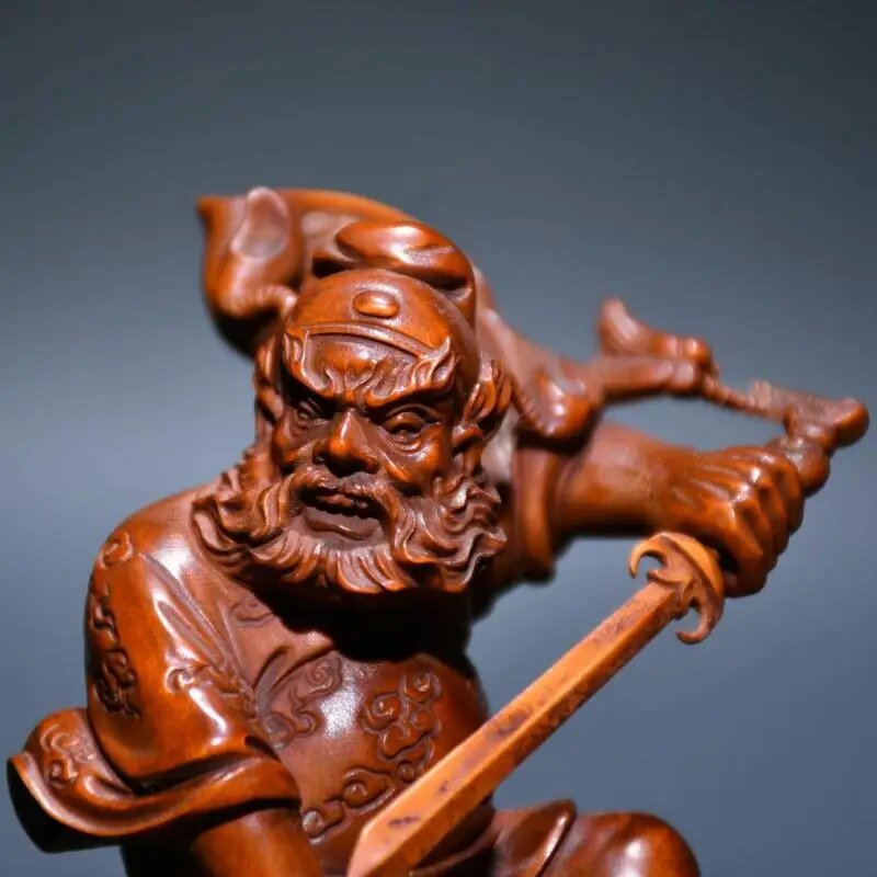 Винтажная деревянная статуя Zhong Kui Subdues The Devil