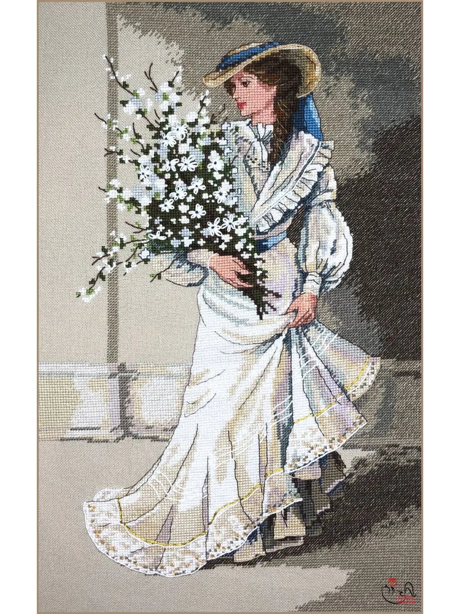 Вышивка крестиком набор со схемой Дама с цветами
