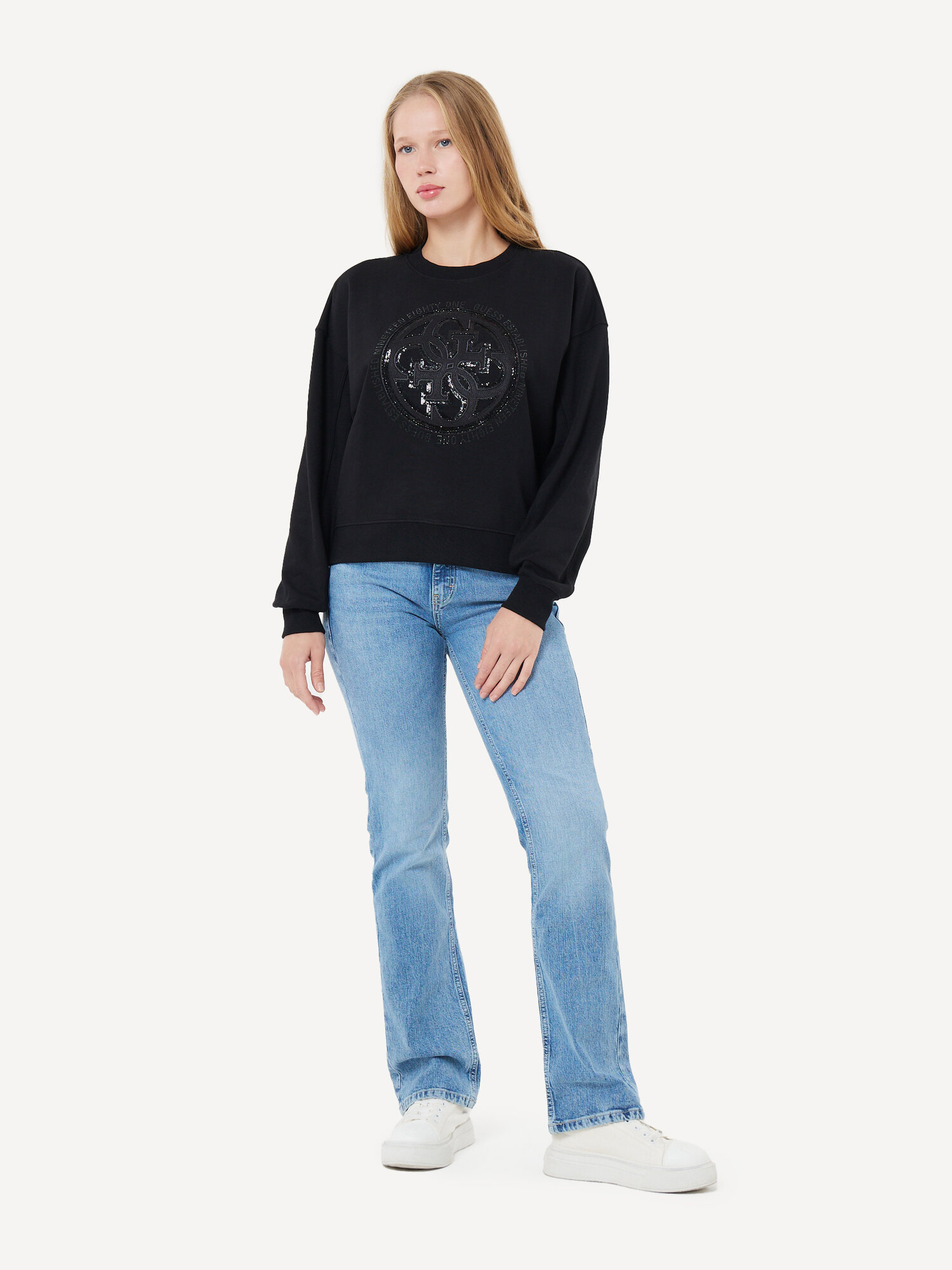 Джемпер GUESS CN 4G LOGO HOTFIX SWEATSHIRT, размер XL, черный — фото 1