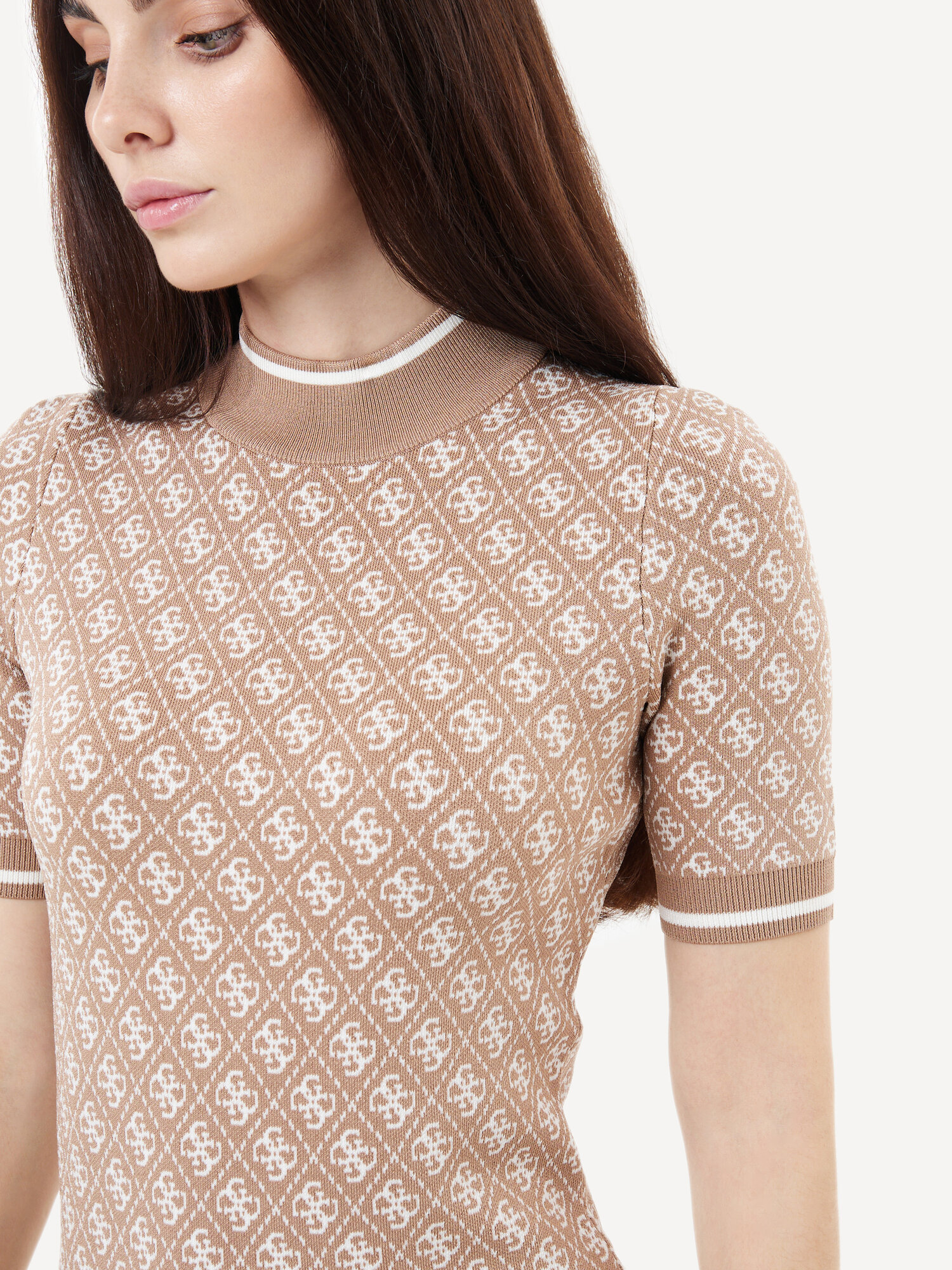 Платье GUESS SS LISE 4G LOGO, размер M, коричневый/кремовый — фото 1