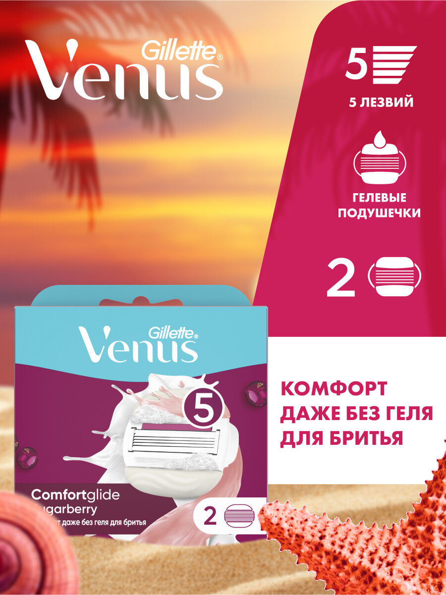 Сменные кассеты Venus Comfortglide, 5 лезвий, пенящиеся подушечки, 2шт