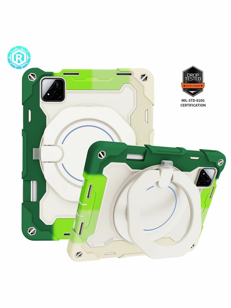 Для Xiaomi Pad7 / Pad7Pro2024, 11,2-дюймовый ударопрочный чехол для планшета, подставка, зеленый + белый