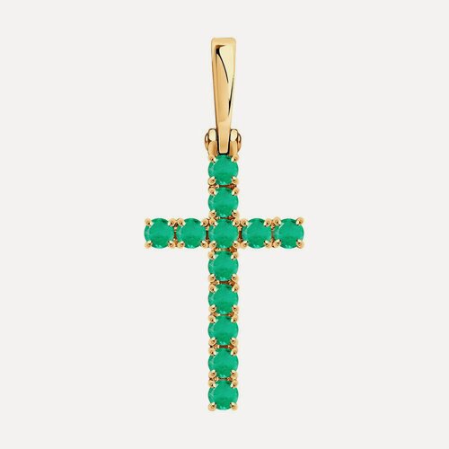 Изображение товара Крестик, красное золото, 585 проба, изумруд