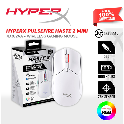 фото Игровая мышь hyperx pulsefire haste mini 2 белая 7d389aa, беспроводная, 26000 dpi
