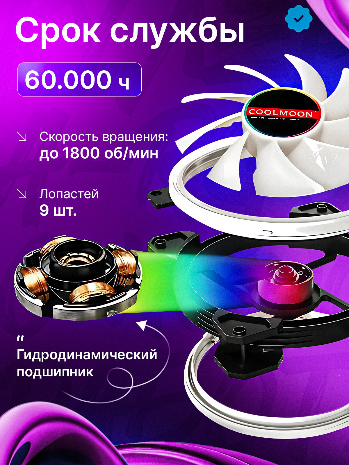 Комплект вентиляторов системы охлаждения COOLMOON с ARGB подсветкой для корпуса ПК, 5v3pin+4pin, белый + разветвители — фото 1
