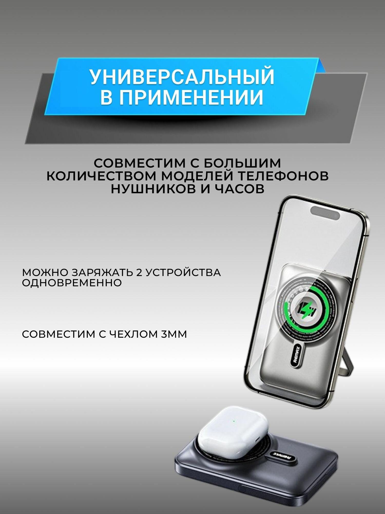 Power Bank Remax RPP-695 10000mAh 22.5 Вт / 15 Вт MagSafe / Портативное зарядное устройство пауэрбанк повербанк для телефона с быстрой зарядкой и поддержкой магсейф — фото 1