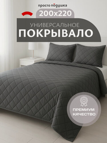 Изображение товара Покрывало на кровать 200х220, покрывало на диван просто подушка графит