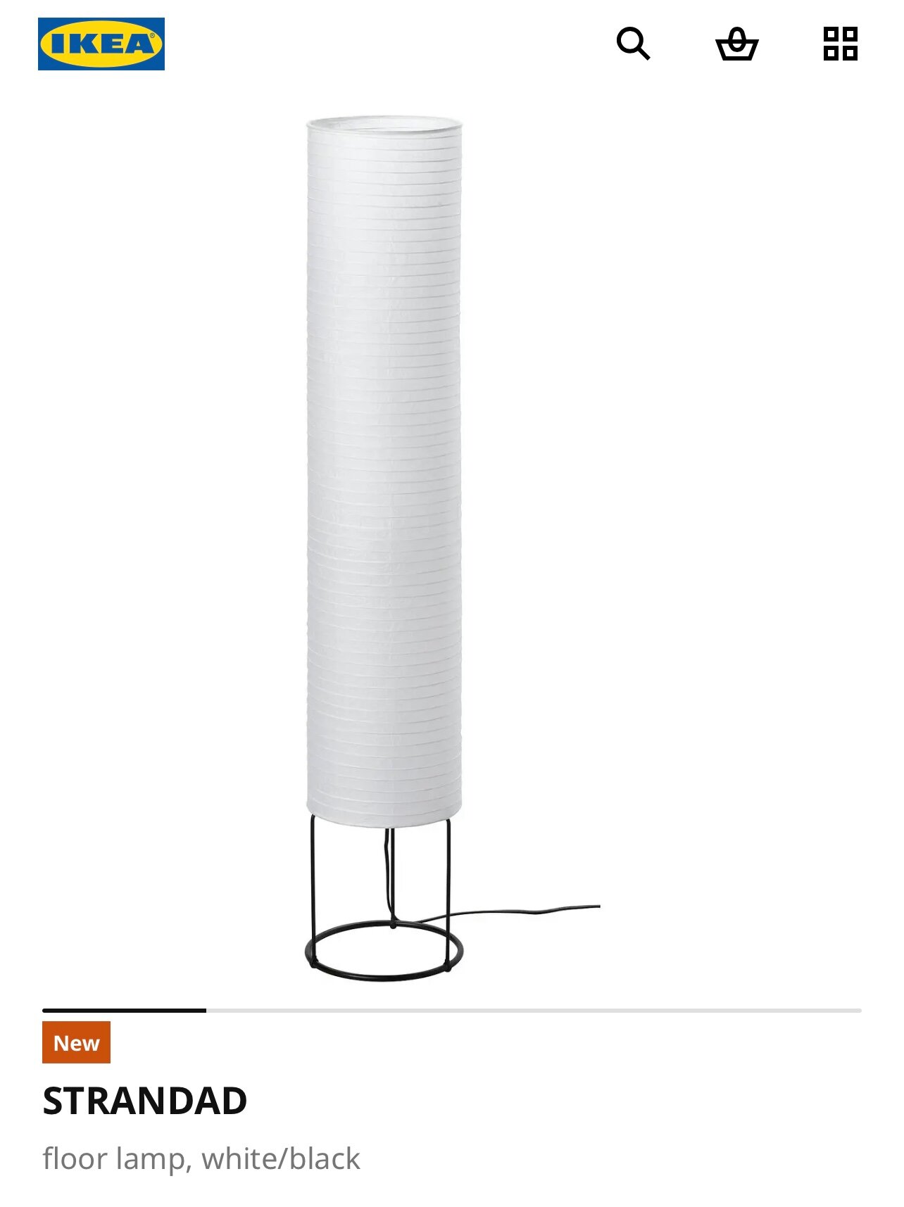 Торшер STRANDAD IKEA, белый/черный, высота 112см, диаметр абажура 21см