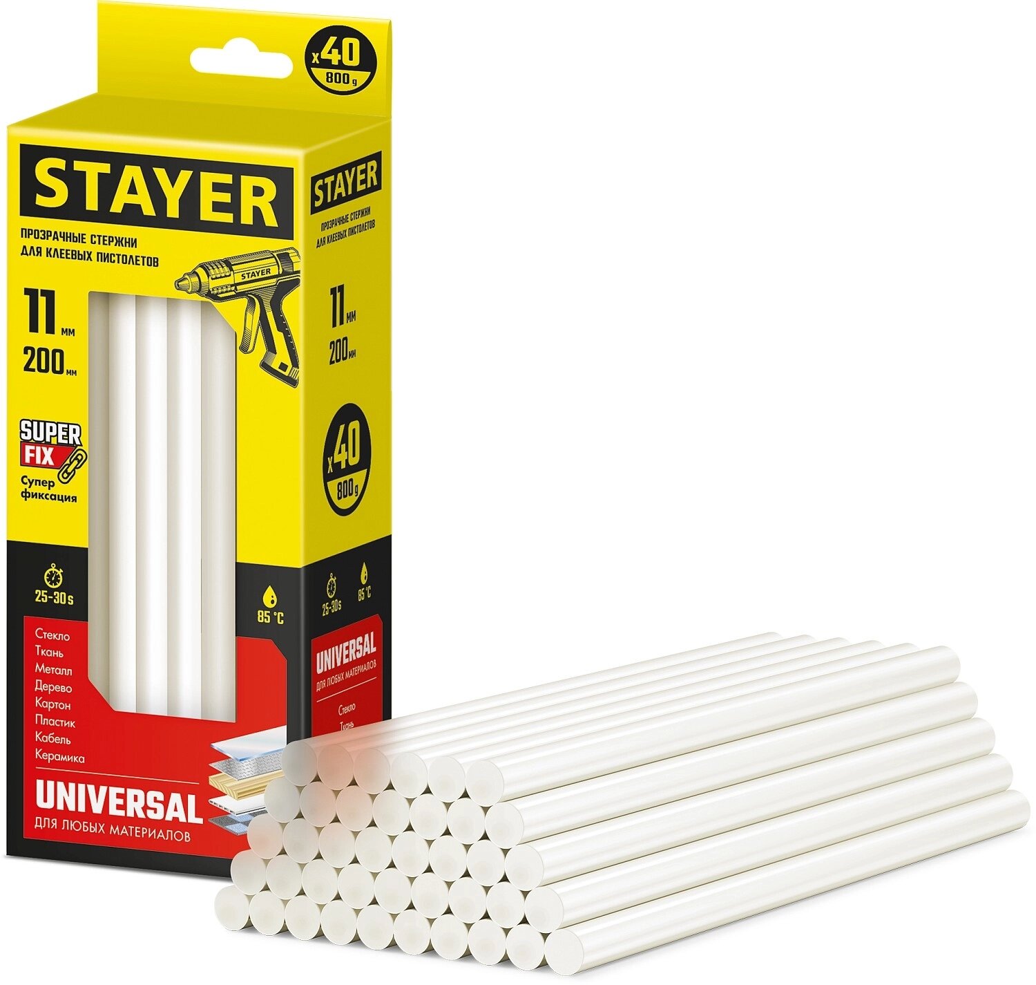 Универсальные клеевые стержни Professional STAYER 2-06821-T-S40