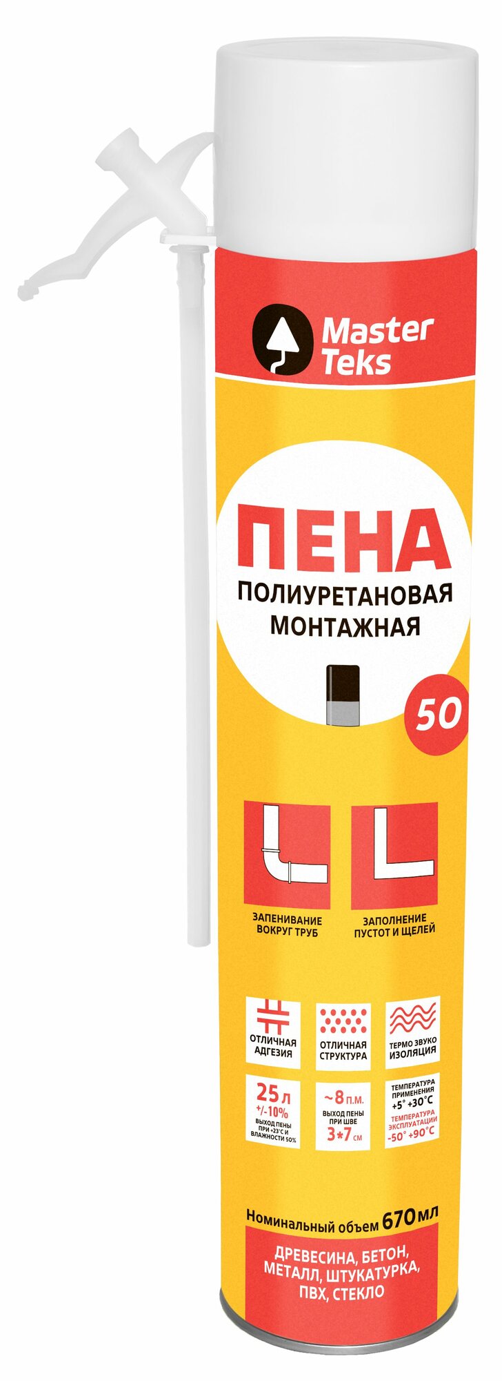Пена монтажная ручная Masterteks 50 летняя 670 мл