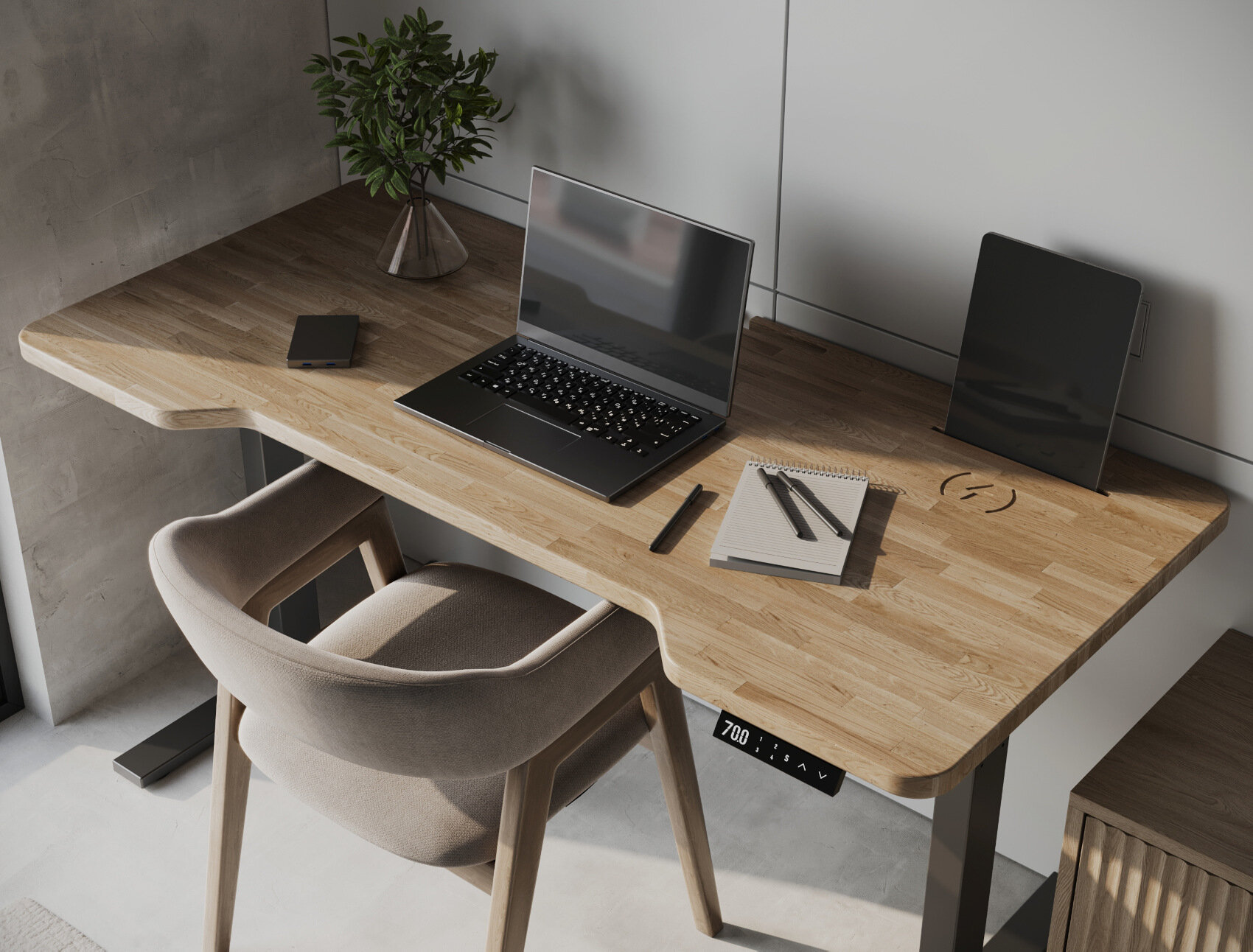 Компьютерный стол из массива дуба с подъемным механизмом JetDESK XL DUB (2 мотора), высота 61-126см, столешница 150x70см