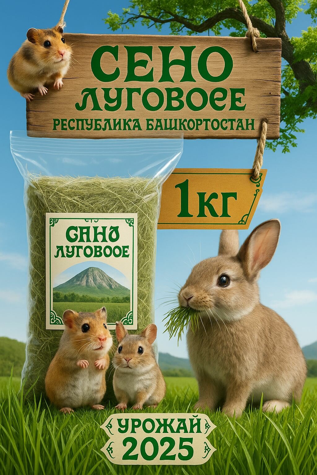 Сено луговое 1000г Premium для грызунов отборное не прессованное душистое