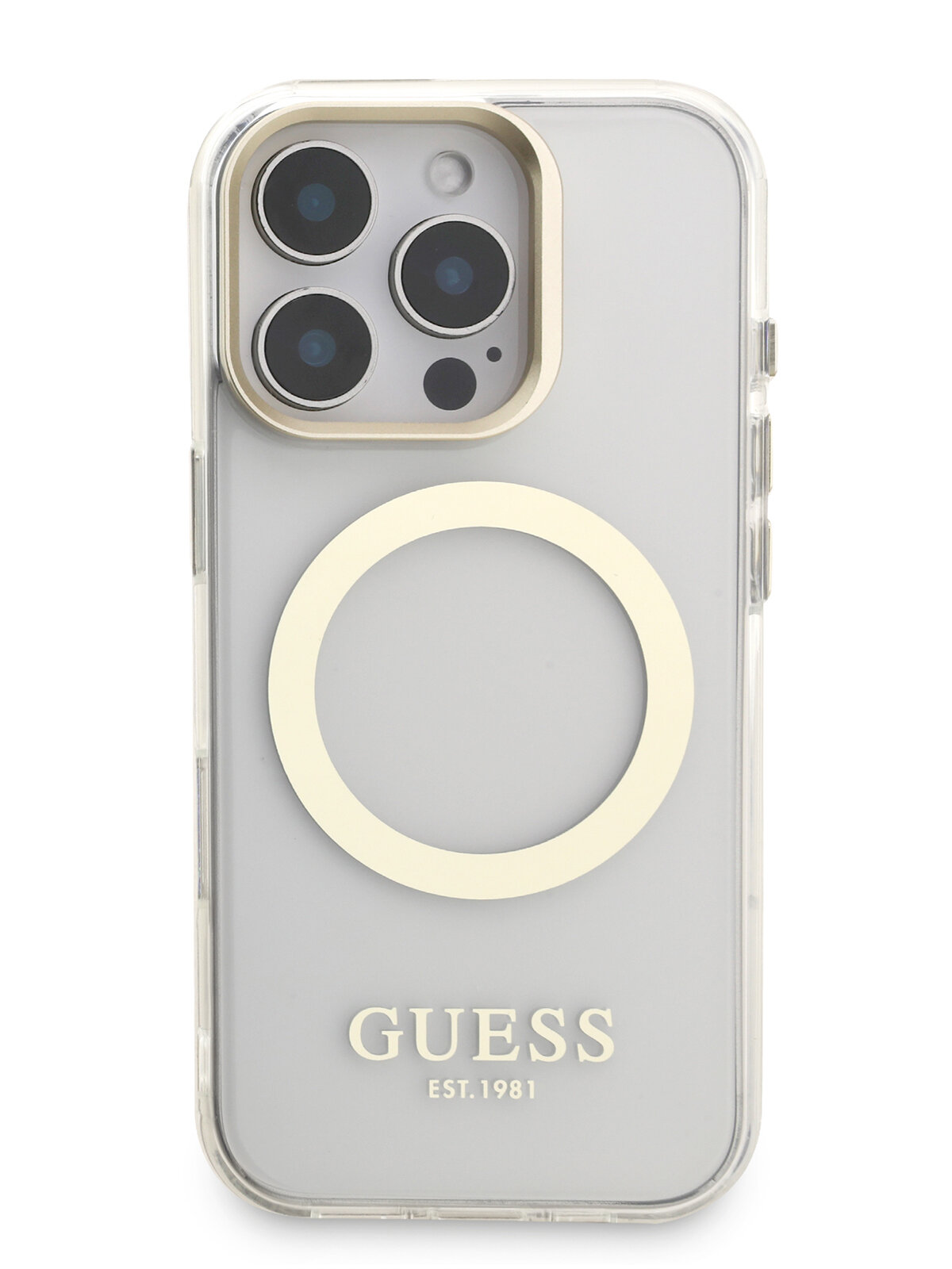 Чехол Guess для iPhone 16 Pro Max с магнитами MagSafe, с металлической фурнитурой, прозрачный — фото 1