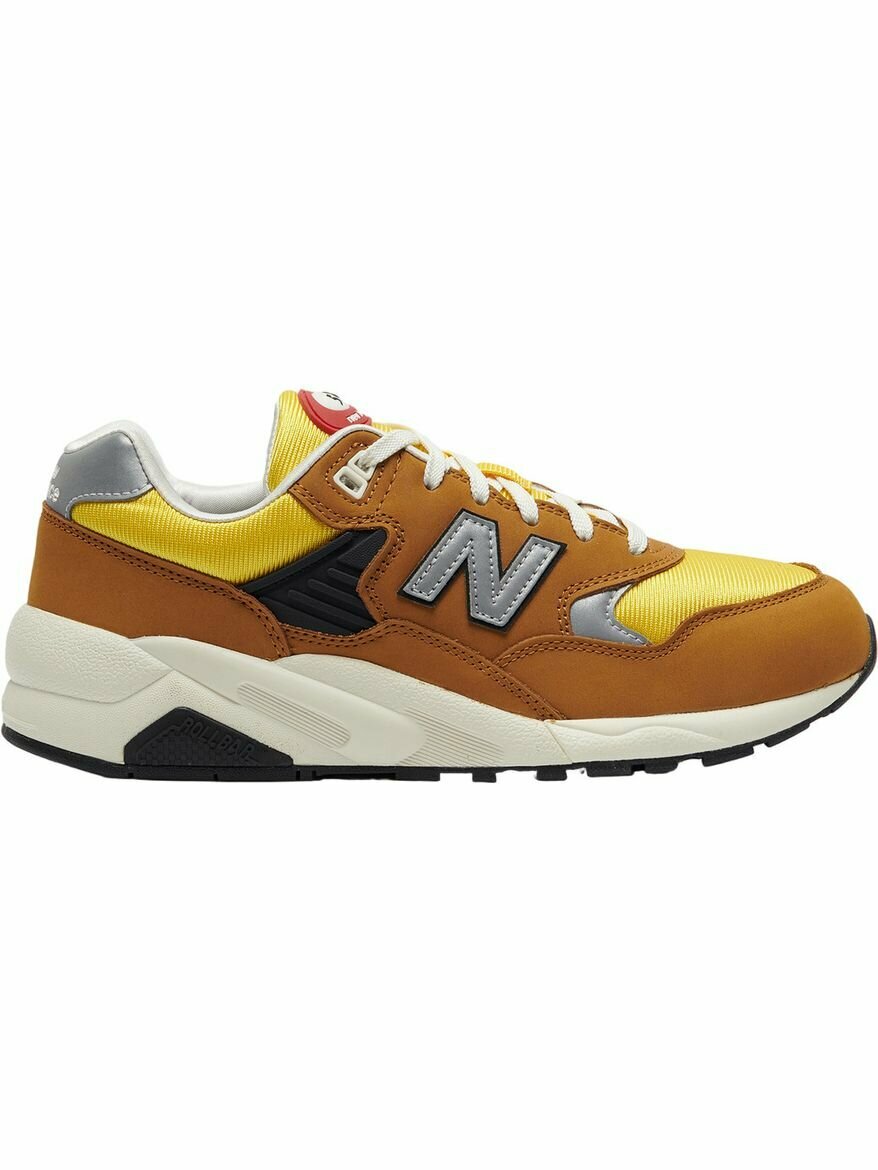 Кроссовки New Balance 580, полнота F, размер 9,5 US, коричневый, белый, желтый