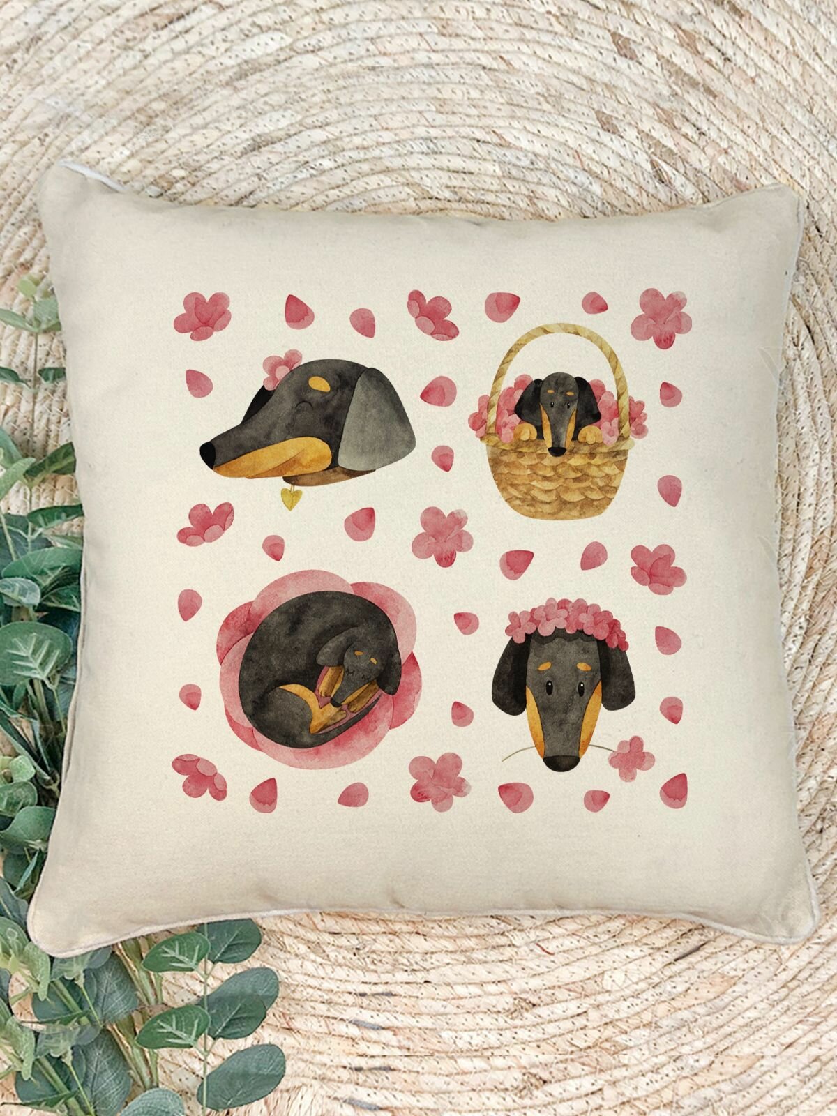 Наволочка для декоративной подушки Gerasim "Такса и сердечки", 41х41 см, эко-ткань хлопок/полиэфир