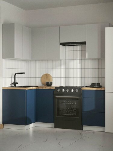 Изображение товара Кухонный гарнитур угловой Тандем 2.1х1 м, мебель для дома и кухни, Белый / Нео / Океания