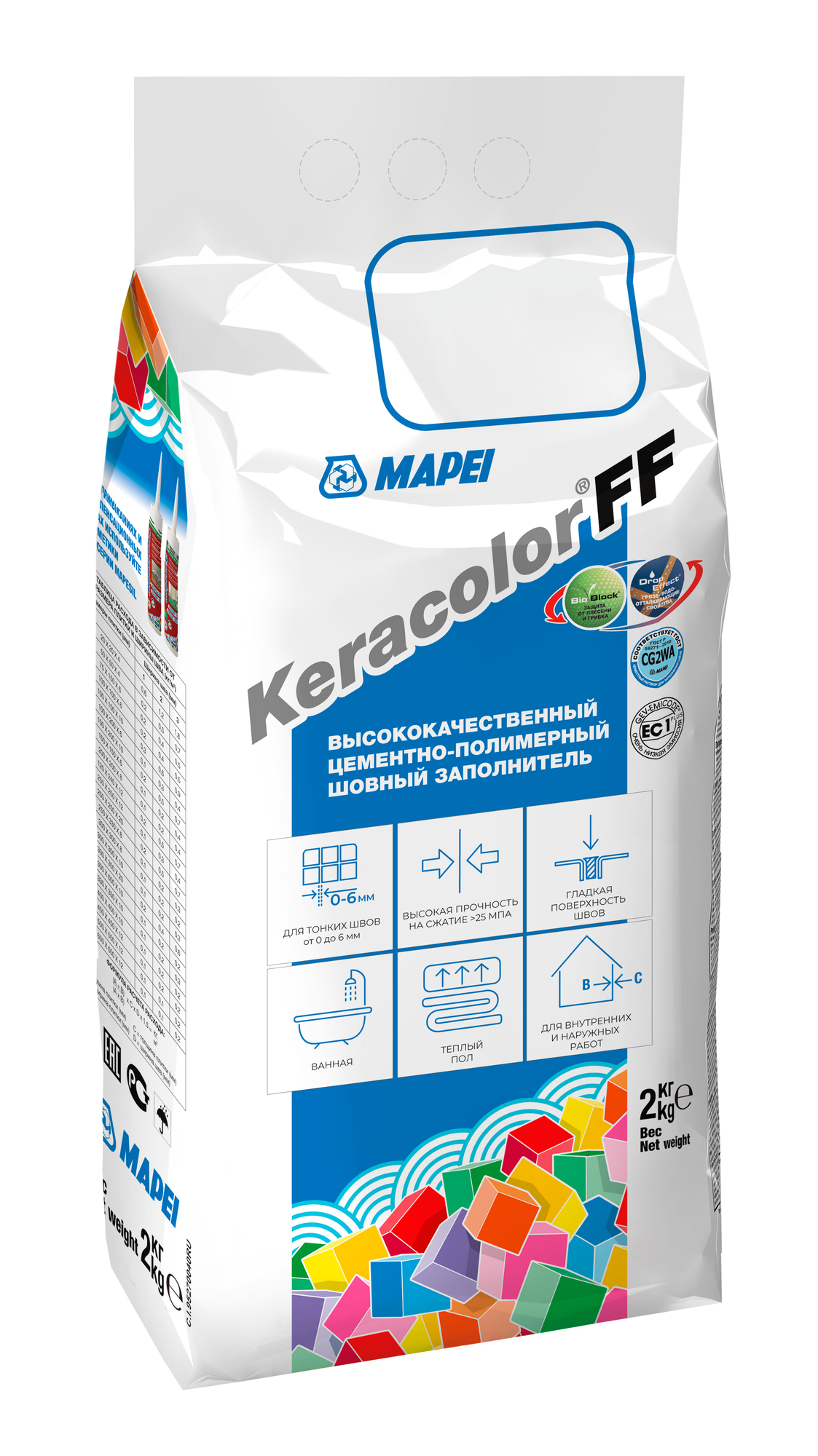 Затирка Mapei / Мапей Keracolor FF для плиточных швов сухая водоотталкивающая цементно-полимерная цвет №110 манхеттен 2кг / строительные смеси