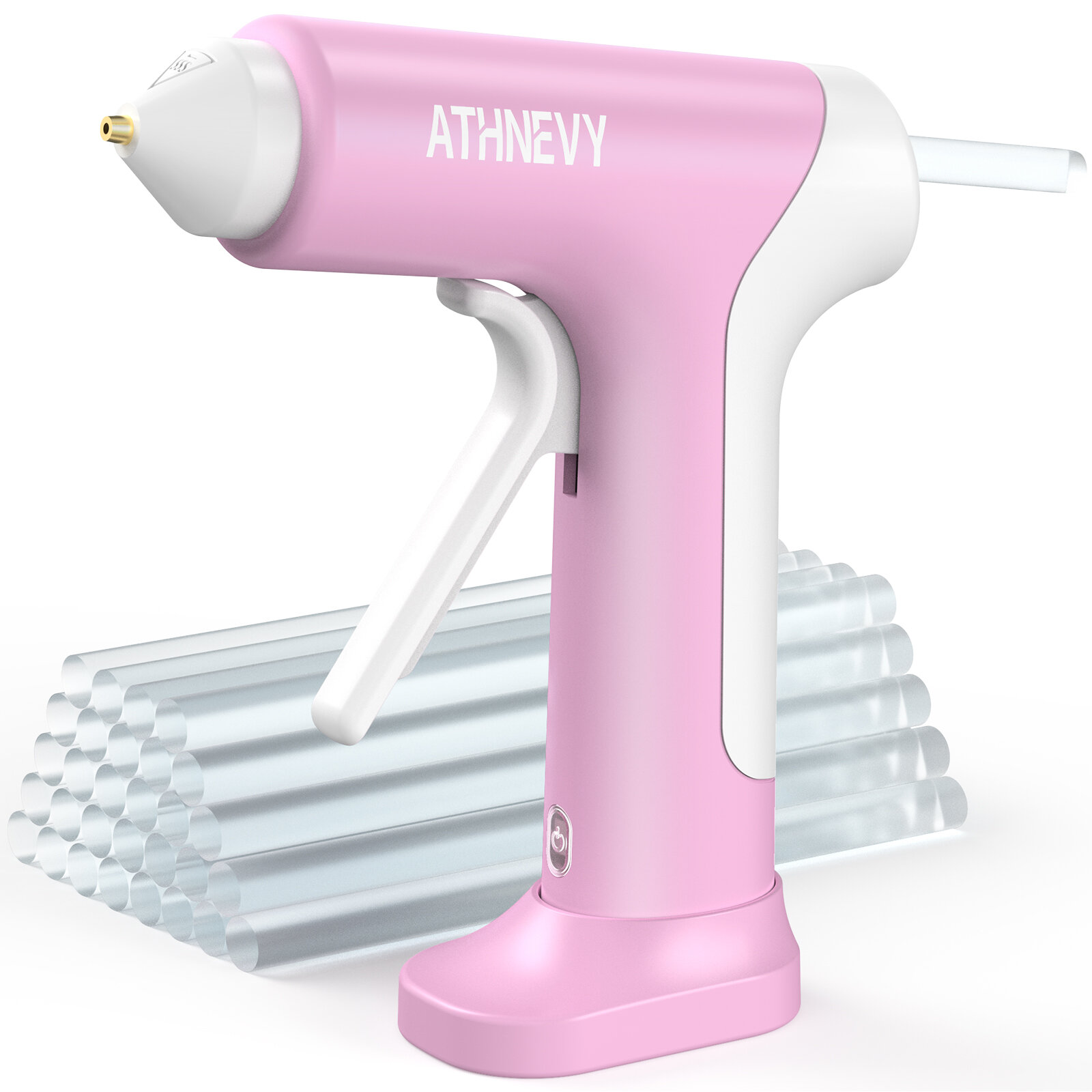 Клеевой пистолет Athnevy аккумуляторный 20Вт быстрый нагрев 10с 30 стержней Type-C розовый