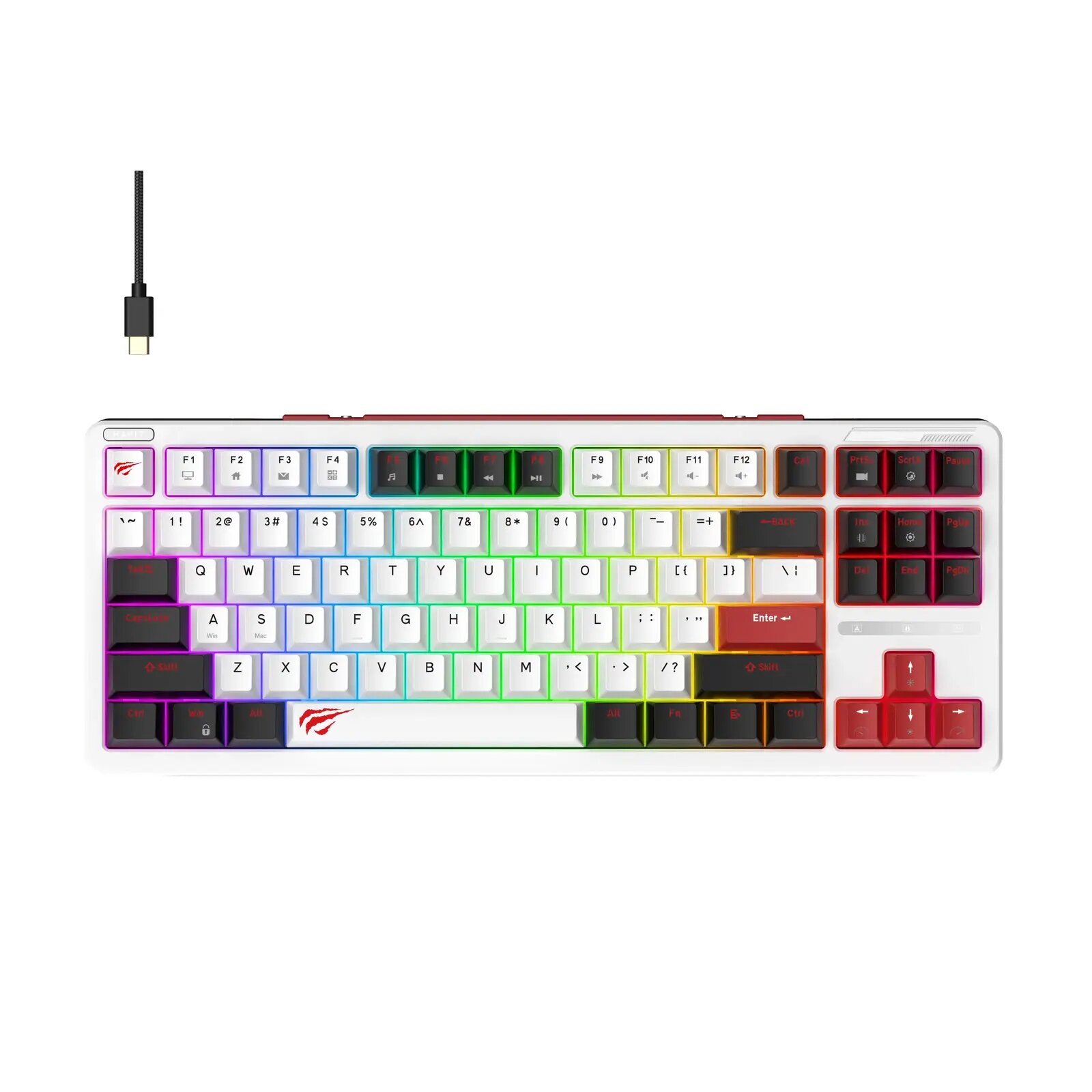Клавиатура Havit KB902L, игровая, подсветка, красная подсветка клавиш, белая