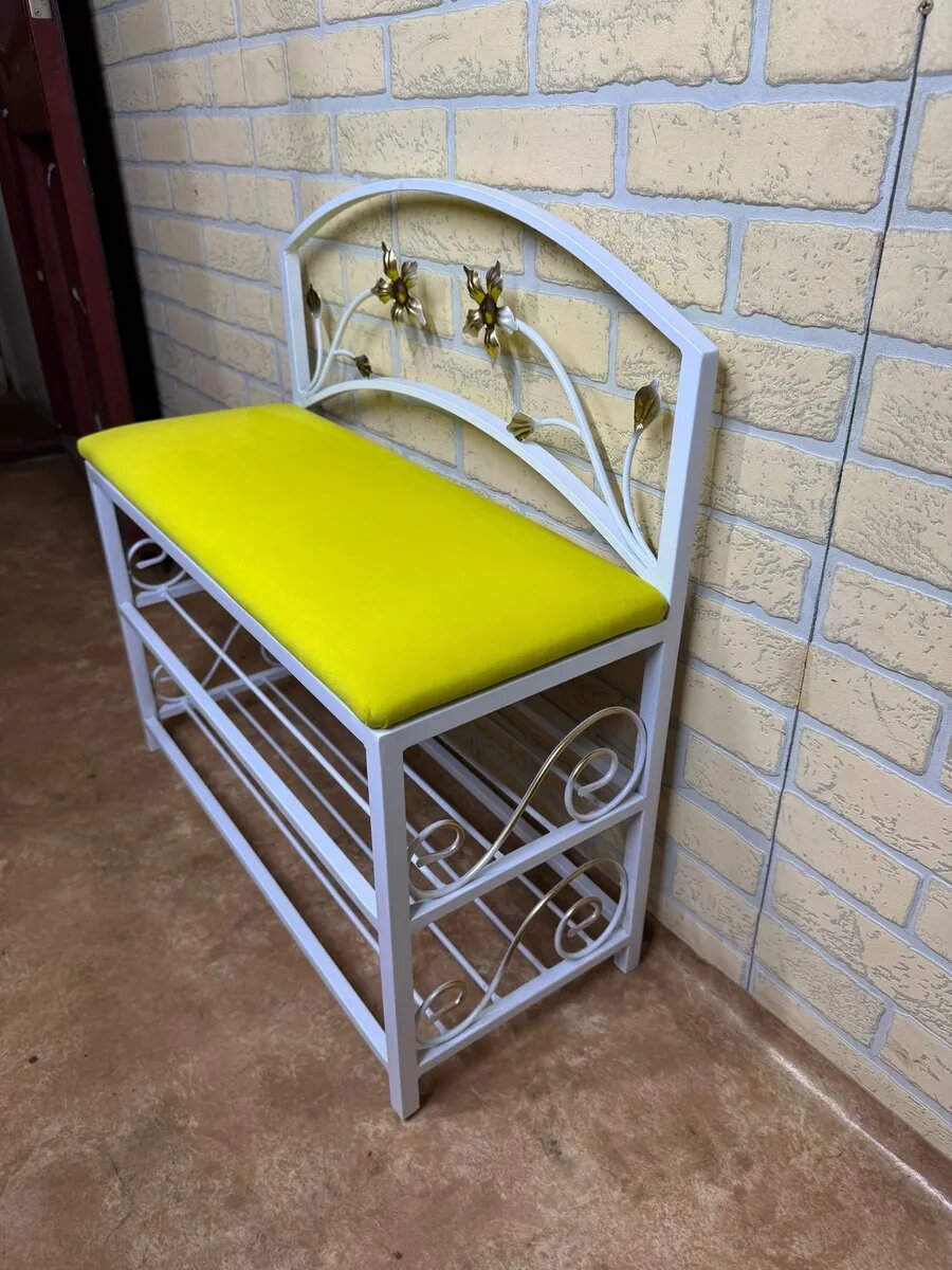 Кованая прихожая, вешалка + банкетка, Студия кованой мебели Нива, цвет желтый — фото 1