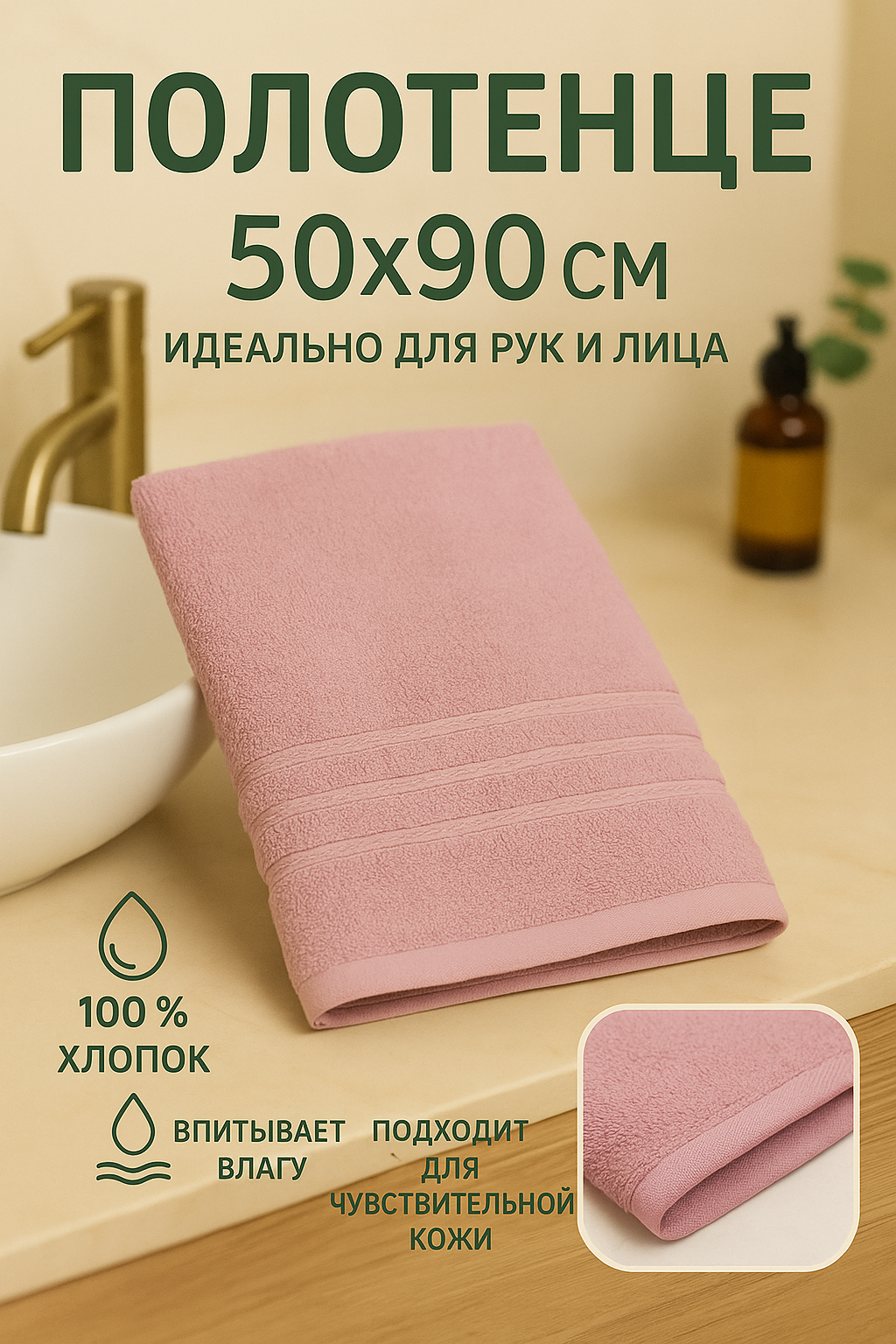 Махровое полетенце - для лица 50х90