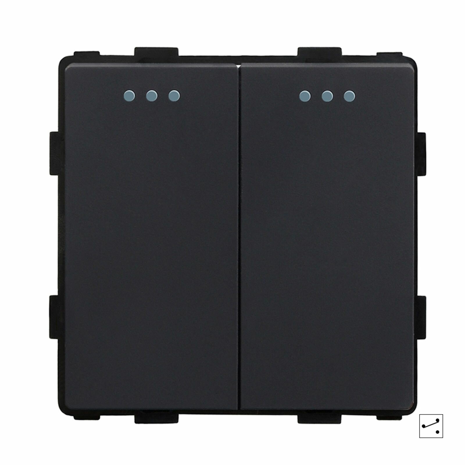 Выключатель проходной, 2 клавиши, (без рамки) цвет черный