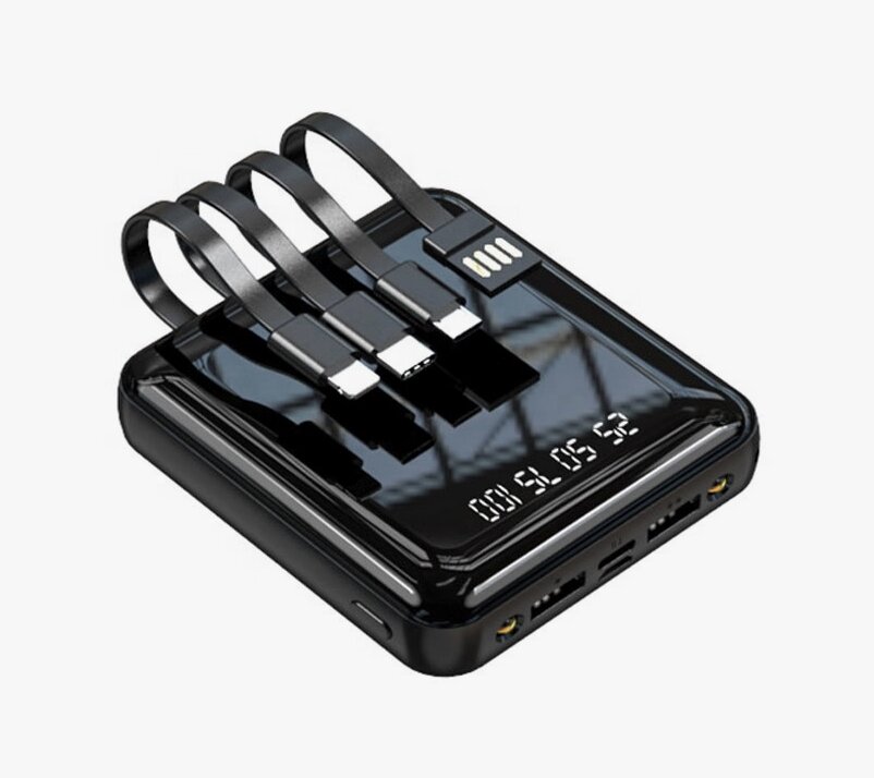 Портативный аккумулятор, Power bank, 10000мАч, встроенные кабели