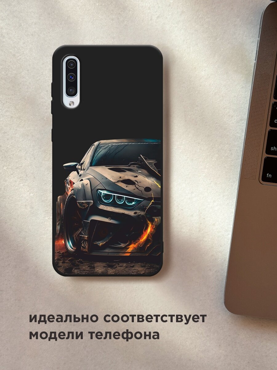 Черный матовый чехол на Samsung Galaxy A50 / Самсунг Галакси А50 с принтом "На износ" — фото 1