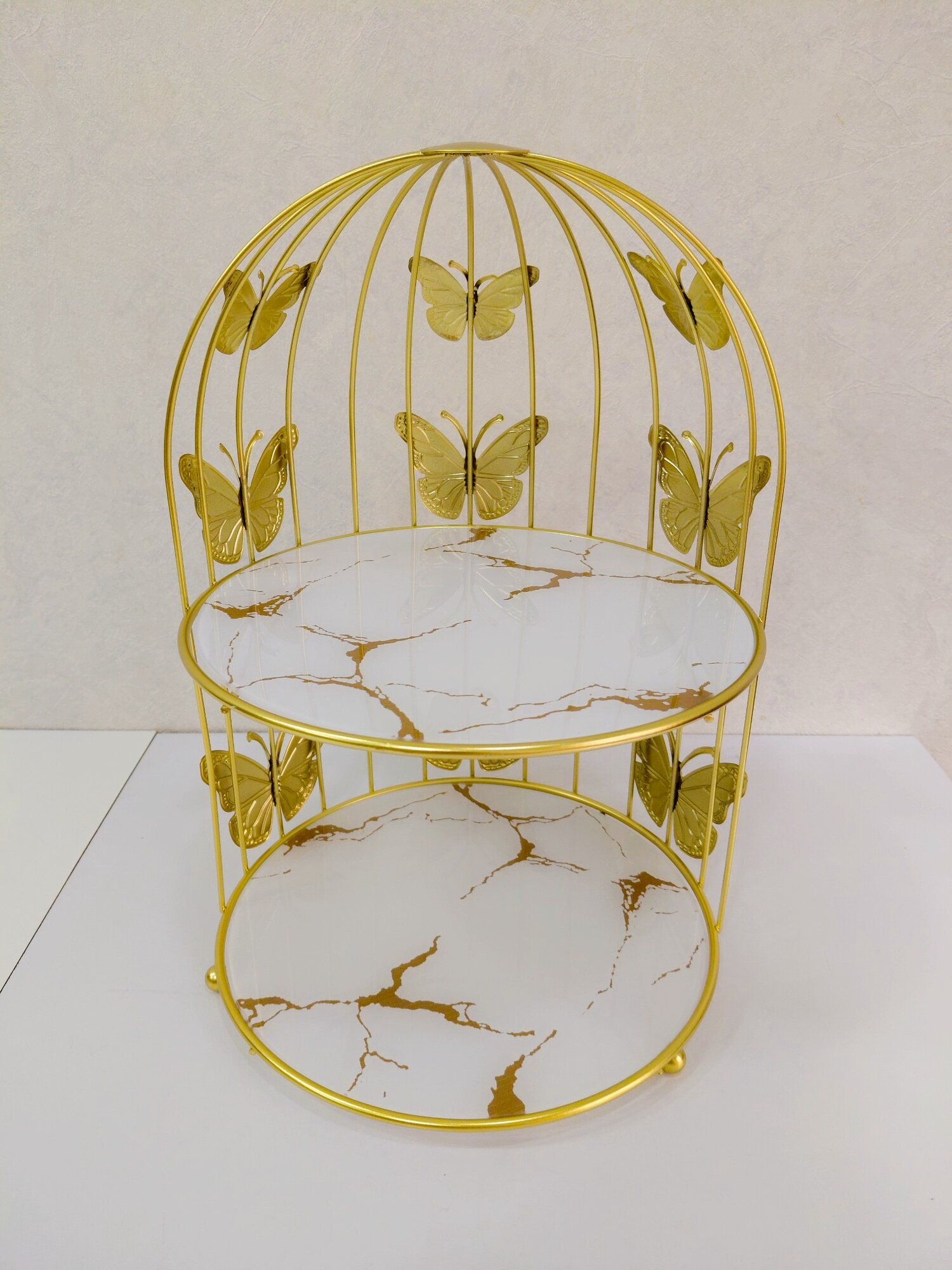 Органайзер для косметики и парфюмерии, 2-ярусный, ширина 24 см золотой металл и белое стекло, декоративный,