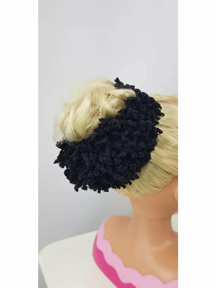 Резинка для волос, под хиджаб/платок, велюр, черная, диаметр 12 см — фото 1