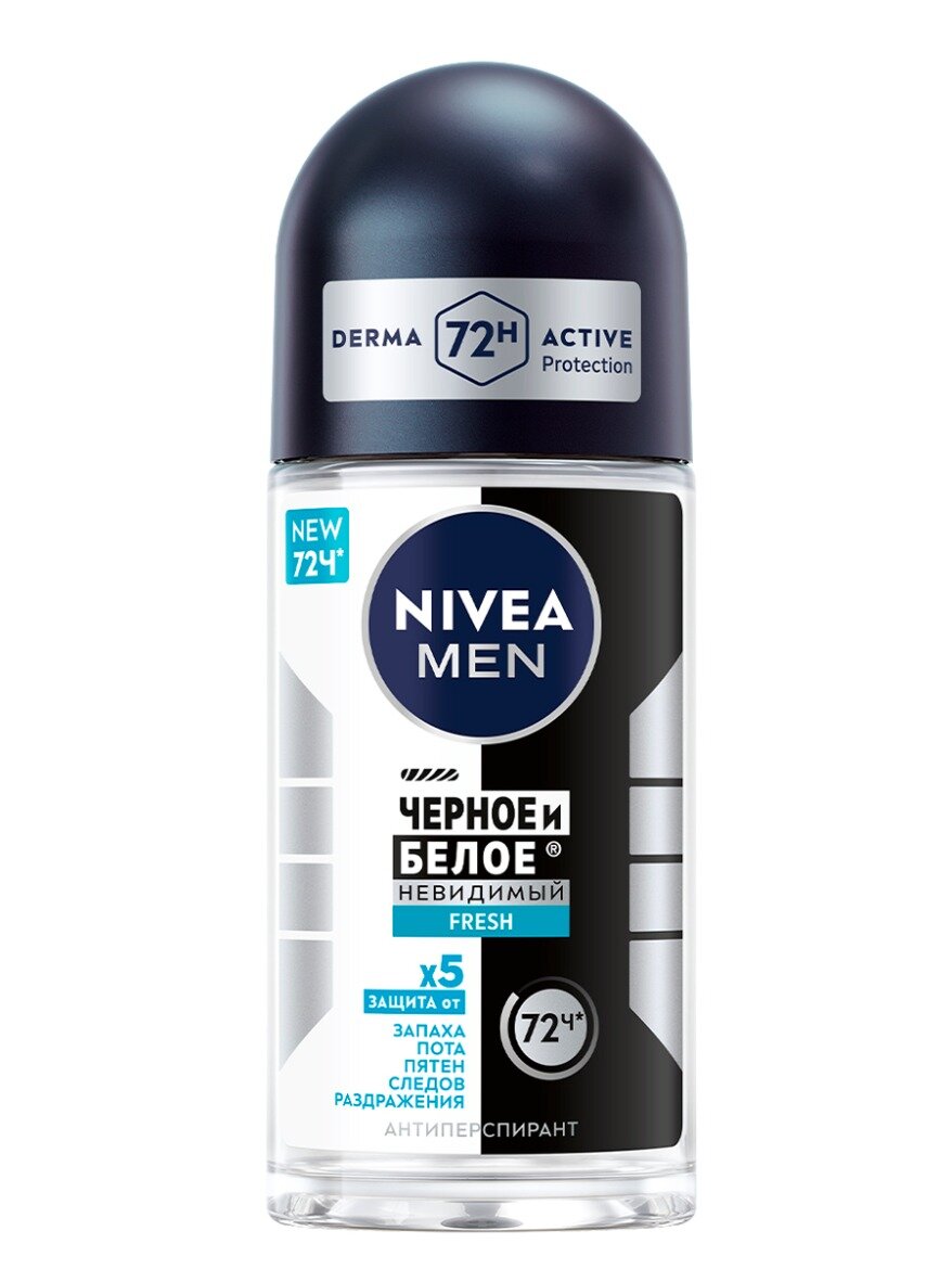 NIVEA Антиперспирант ролик Men Черное и белое Невидимый Fresh 50 мл 1 шт. 50 мл 50 г 1 шт. флакон — фото 1