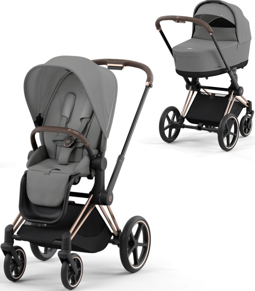 Детская коляска Cybex Priam IV 2-в-1 Mirage Grey на шасси IV Rosegold, в одной коробке