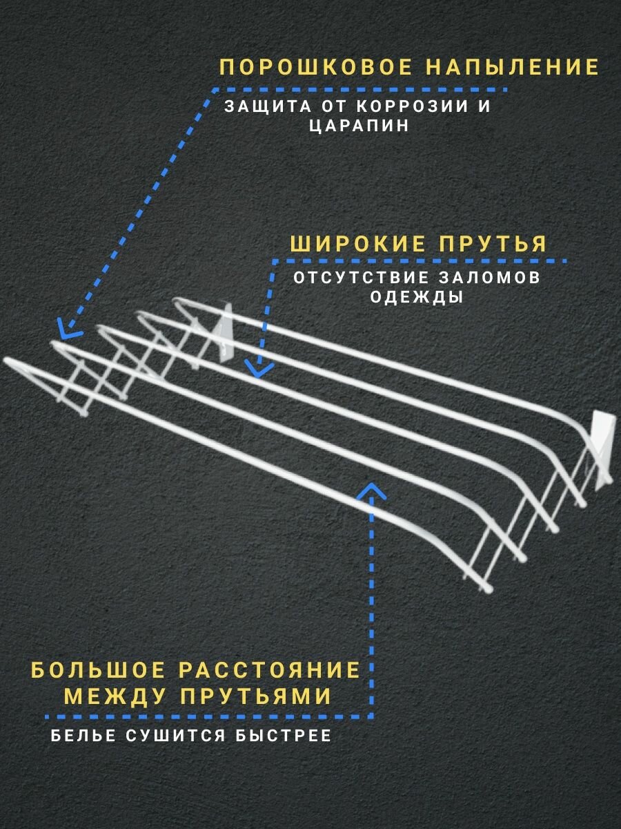 Сушилка для белья лиана настенная раздвижная 0,8 М - фотография № 2