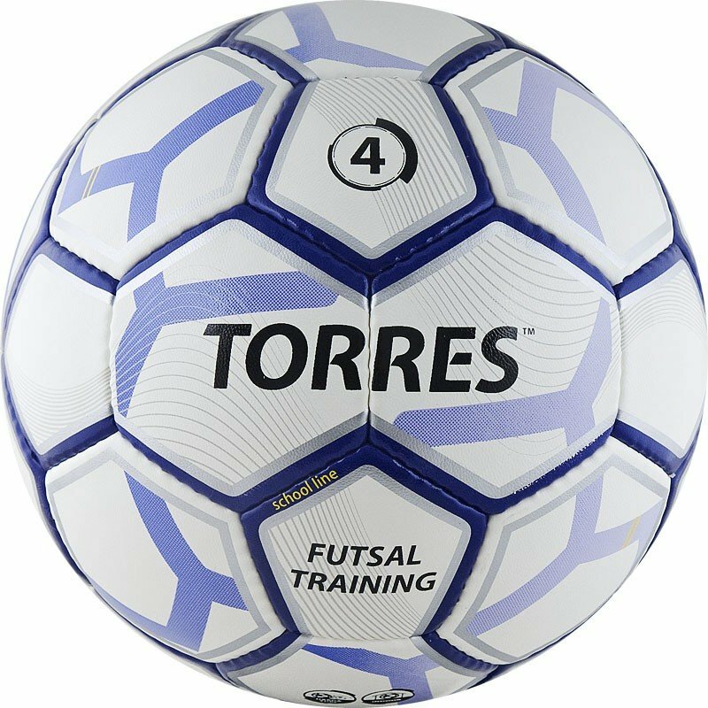 Мяч футзал. "TORRES Futsal Training" арт. F30644, р.4, 32 панели. PU, 4 подкл. слоя, бело-фиолет-черн