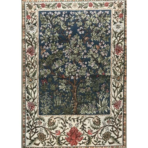 Панно гобеленовое на стену Цветущая яблоня У Моррис фон синий 200х137 см Гобелен 18600₽