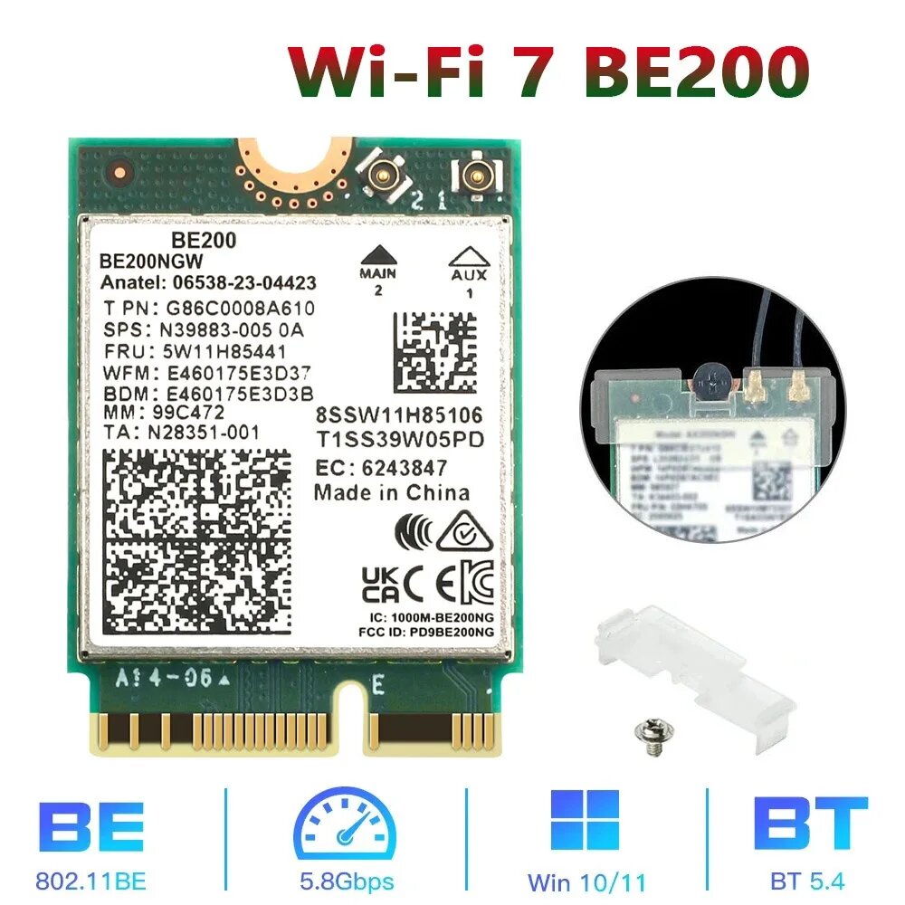Беспроводная сетевая карта TelDaykemei Wi-Fi 7 для Windows 11, WiFi 7 Intel BE200