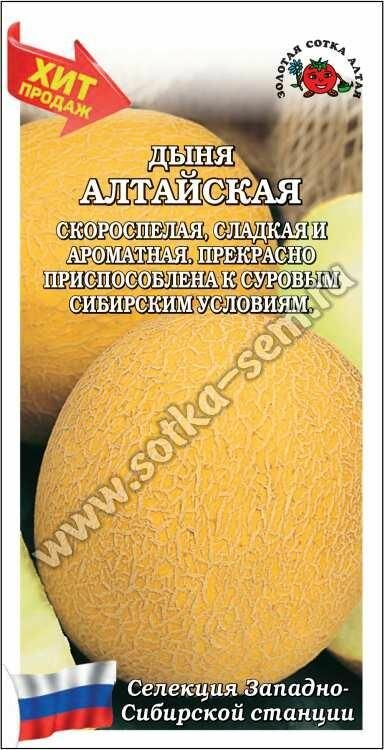 Семена Дыни Золотая сотка Алтая "Алтайская" (Дубовка), скороспелые, 0,5 г