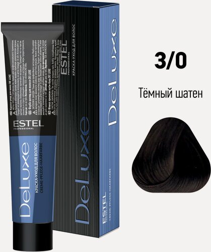 Изображение товара ESTEL De Luxe стойкая краска-уход для волос, 3/0 темный шатен, 60 мл