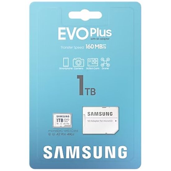 Карта памяти Samsung micro SDXC 1Tb EVO Plus UHS-I U3 V30 A2 + ADP 160 Mb/s