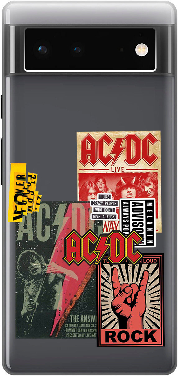 Силиконовый чехол с принтом AC/DC Stickers для Google Pixel 6 / Гугл Пиксель 6