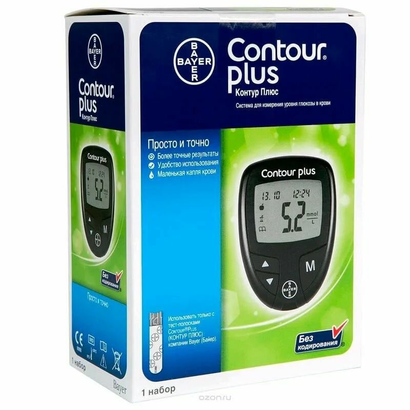 Изображение Глюкометр Contour Plus, с тест-полосками, прокалывателем, ланцетами, полоски 125 шт