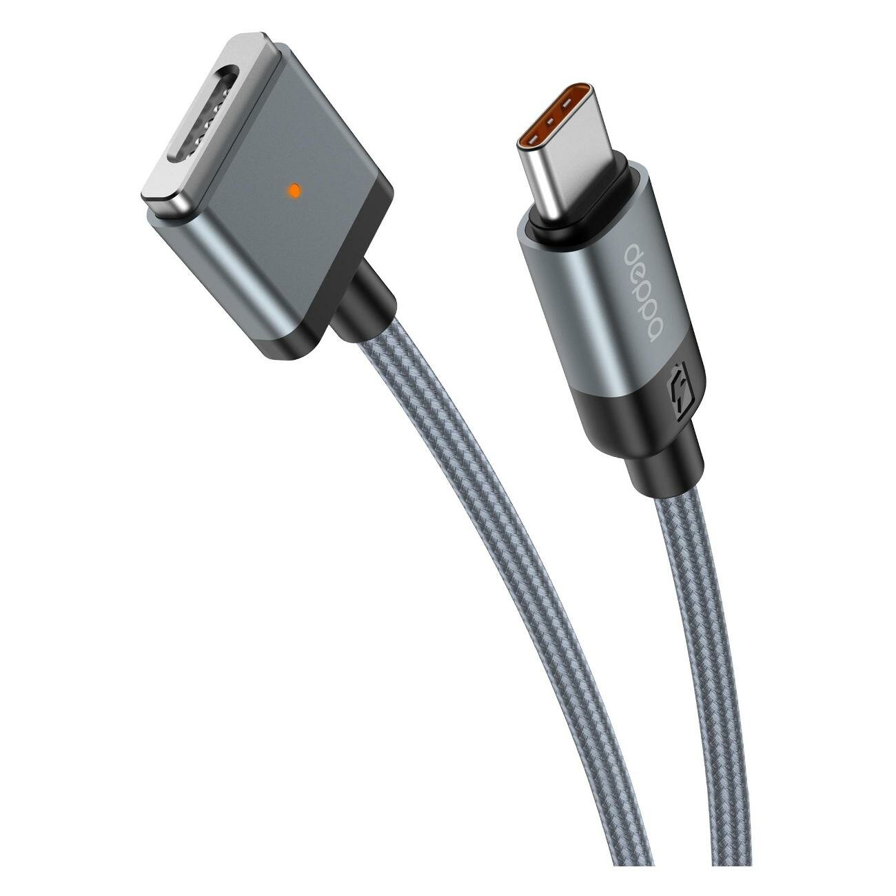 Зарядный кабель Deppa USB-C - Magsafe 2, 60W, 2м, магнитный, нейлон, серый, (72562)