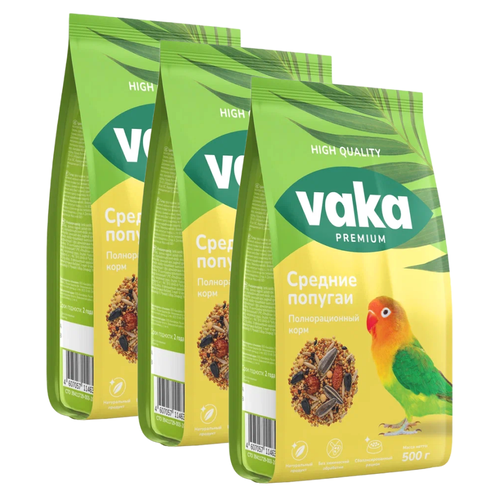 Вака Корм для средних попугаев High Quality, 500 г, 3 шт
