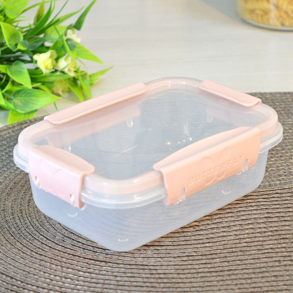 Контейнер пластиковый герметичный 05л «Butterfly light» розовый с защёлками для хранения продуктов